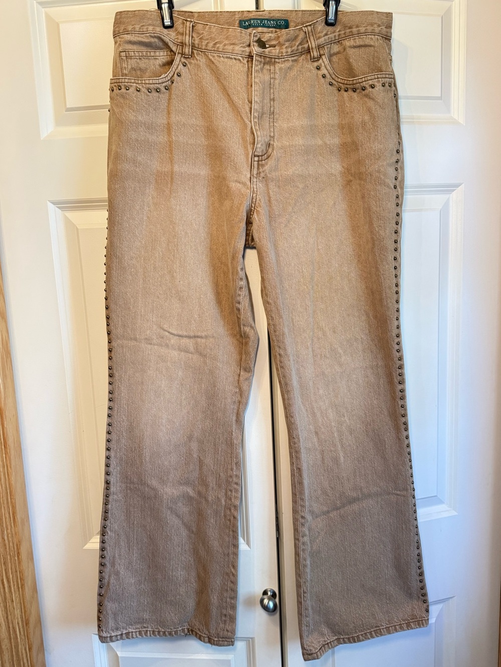 Lauren Ralph Lauren Rare Vintage Tan Studded Trim Wide Leg Jeans